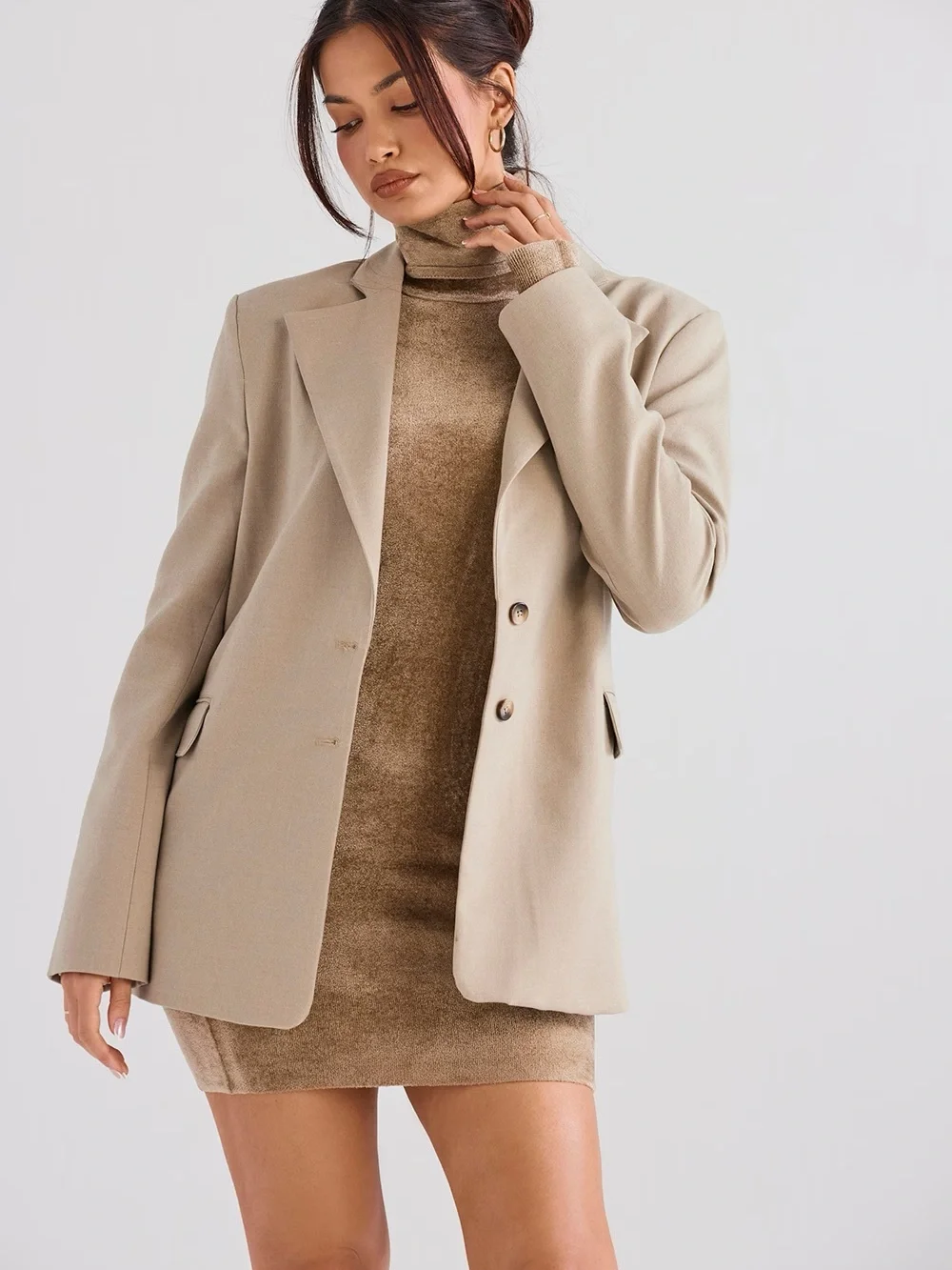 House of CB Sand Beige Structured Blazer Jacket